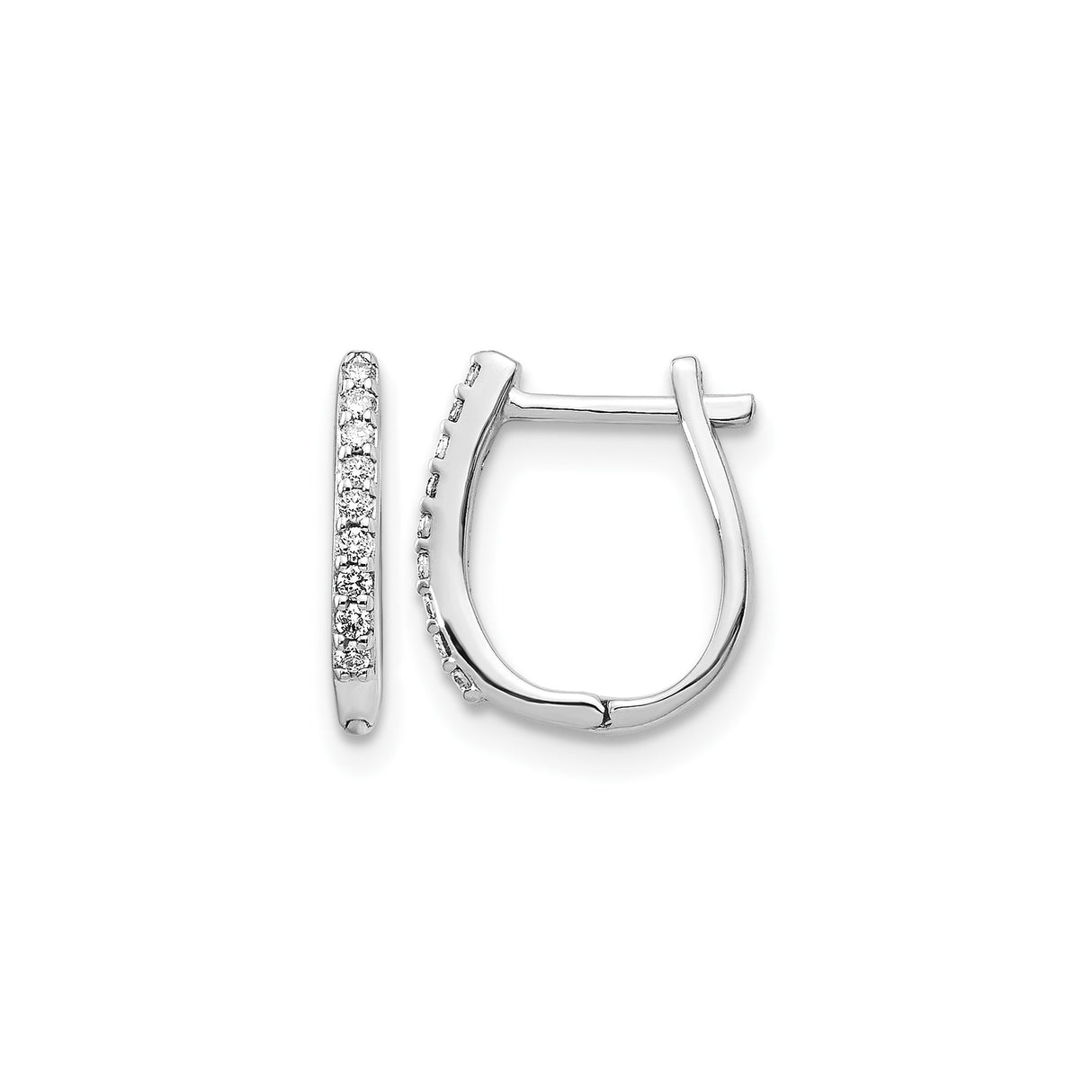 14k White Gold Hoop Earrings with Round Cut Diamonds, Modern Huggie Style