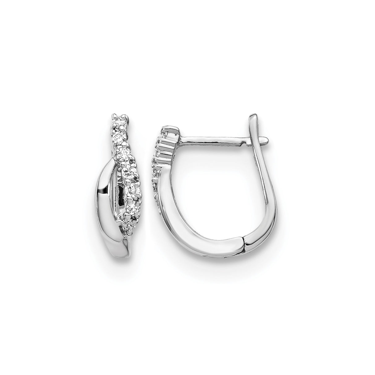 14k White Gold Diamond Huggie Hoop Earrings with Hinged Clasp for Women