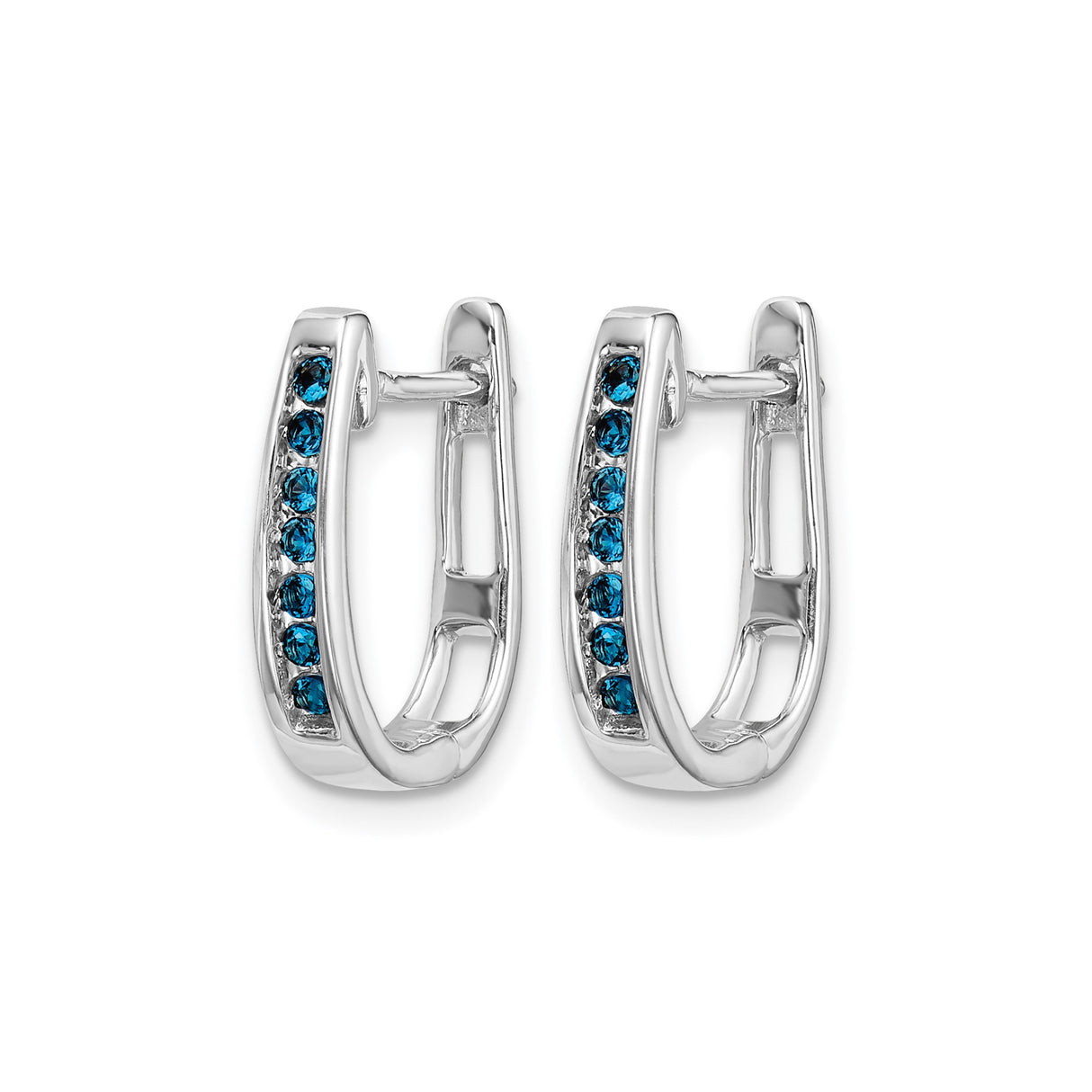 14k White Gold Huggie Earrings with Channel Set Round Diamonds, Small Hoop Design for Women