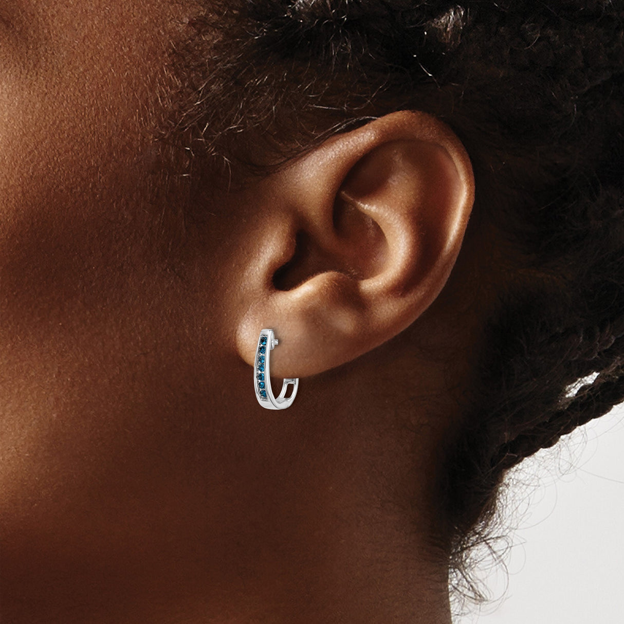 14k White Gold Huggie Earrings with Channel Set Round Diamonds, Small Hoop Design for Women