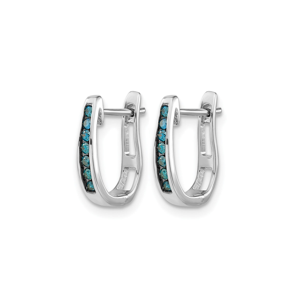 14k White Gold Hoop Earrings with Blue Diamond, Modern Minimalist Huggie Style