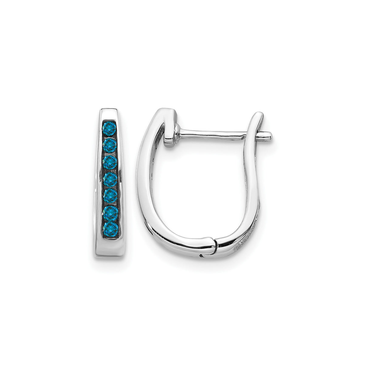 14k White Gold Hoop Earrings with Blue Diamond, Modern Minimalist Huggie Style