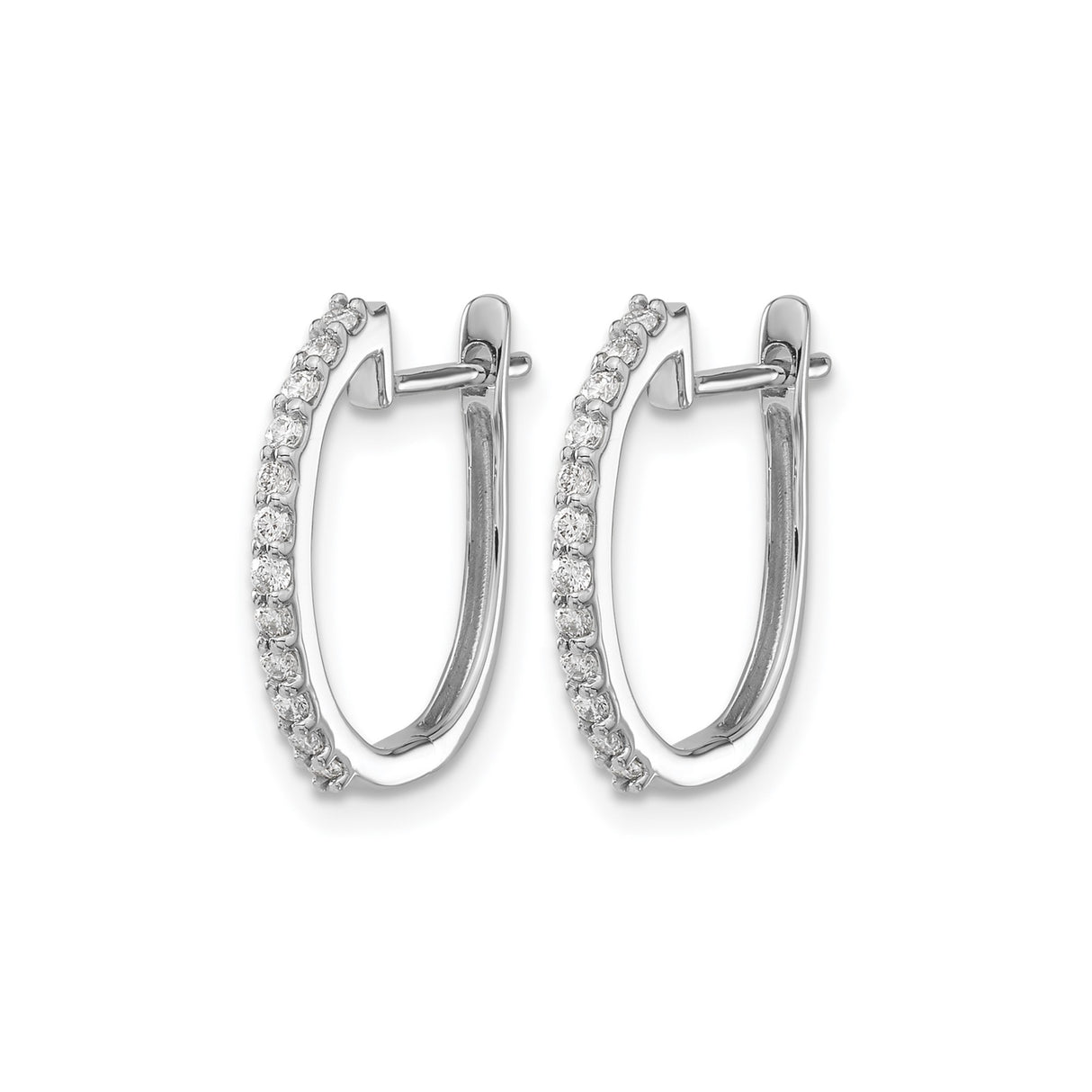 14k White Gold Hoop Earrings with Round Cut Diamonds in Prong Setting for Women