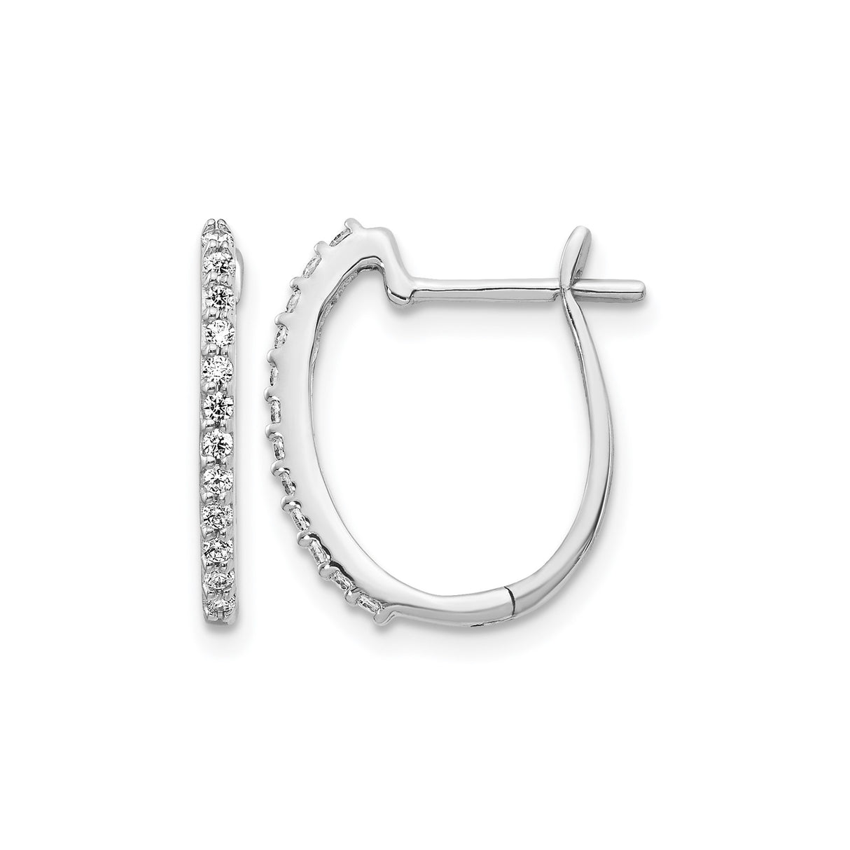 14k White Gold Hoop Earrings with Round Cut Diamonds in Prong Setting for Women