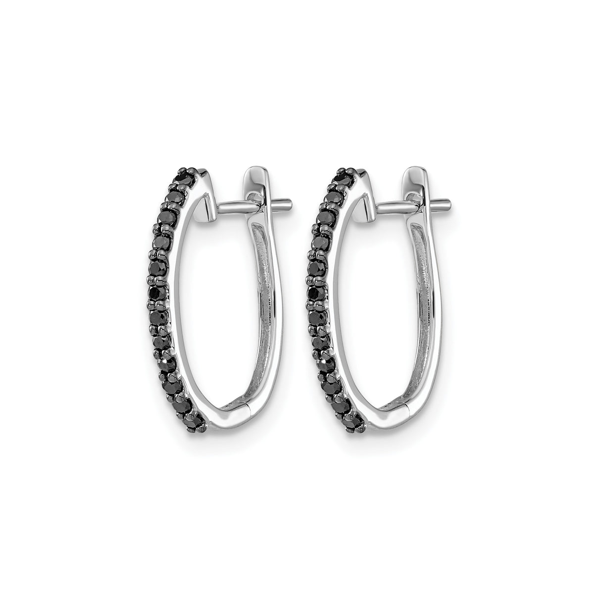 14k White Gold Hoop Earrings with Black Diamonds, Modern Pavé Style for Women