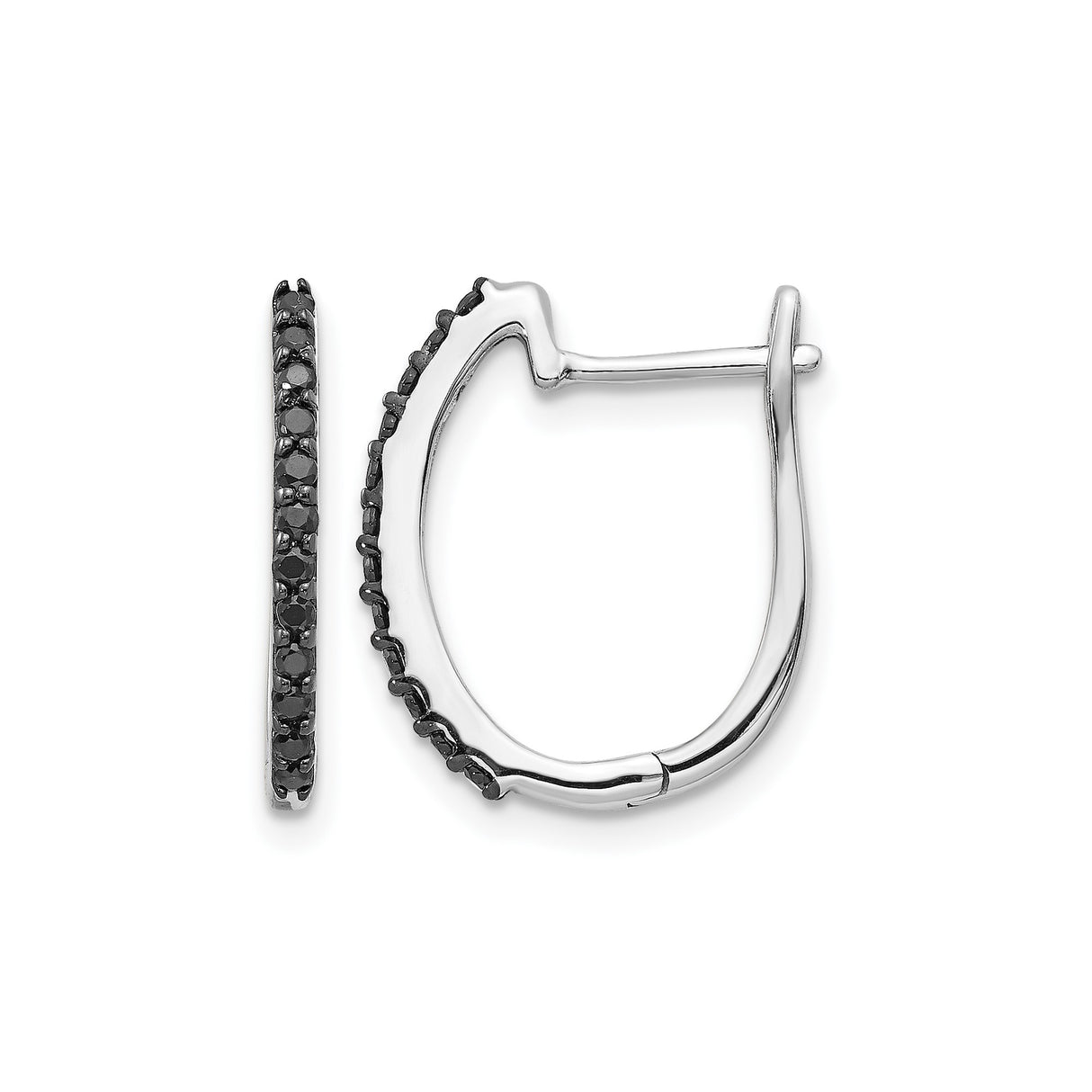 14k White Gold Hoop Earrings with Black Diamonds, Modern Pavé Style for Women