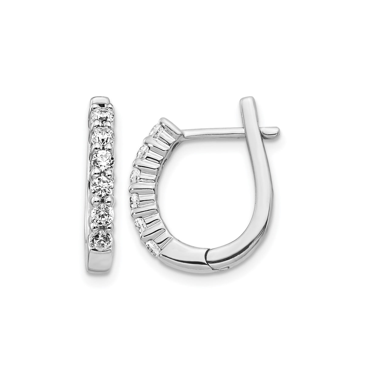 14k White Gold Diamond Hoop Earrings, Round Cut Channel Set, Polished Finish