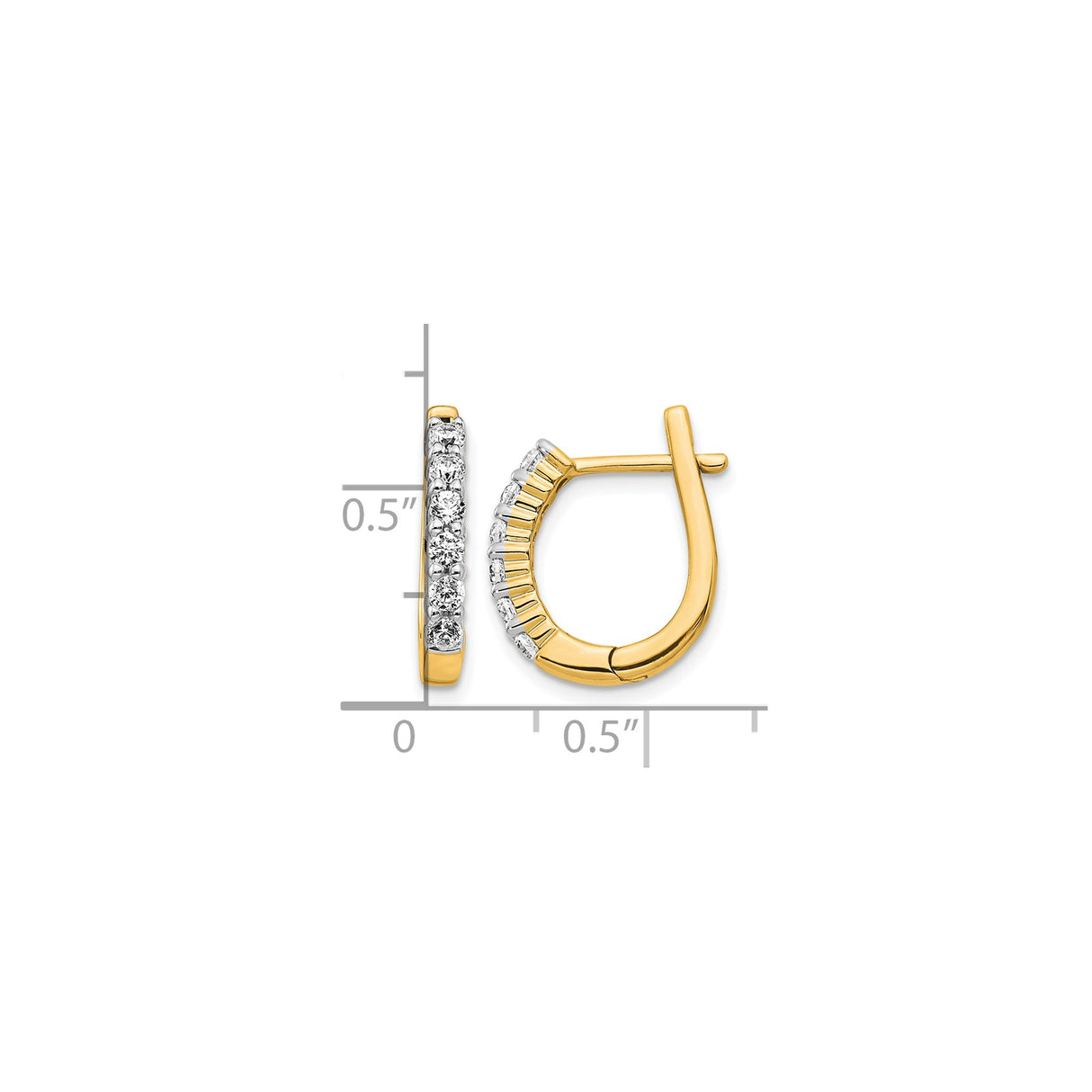 14k Yellow Gold Hoop Earrings with Round Diamonds in Shared Prong Setting