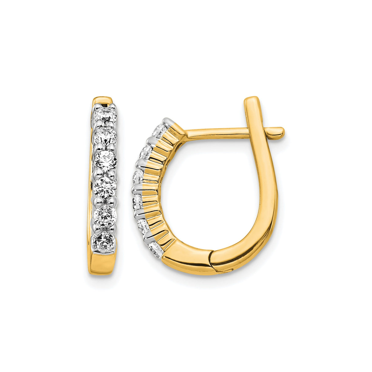 14k Yellow Gold Hoop Earrings with Round Diamonds in Shared Prong Setting