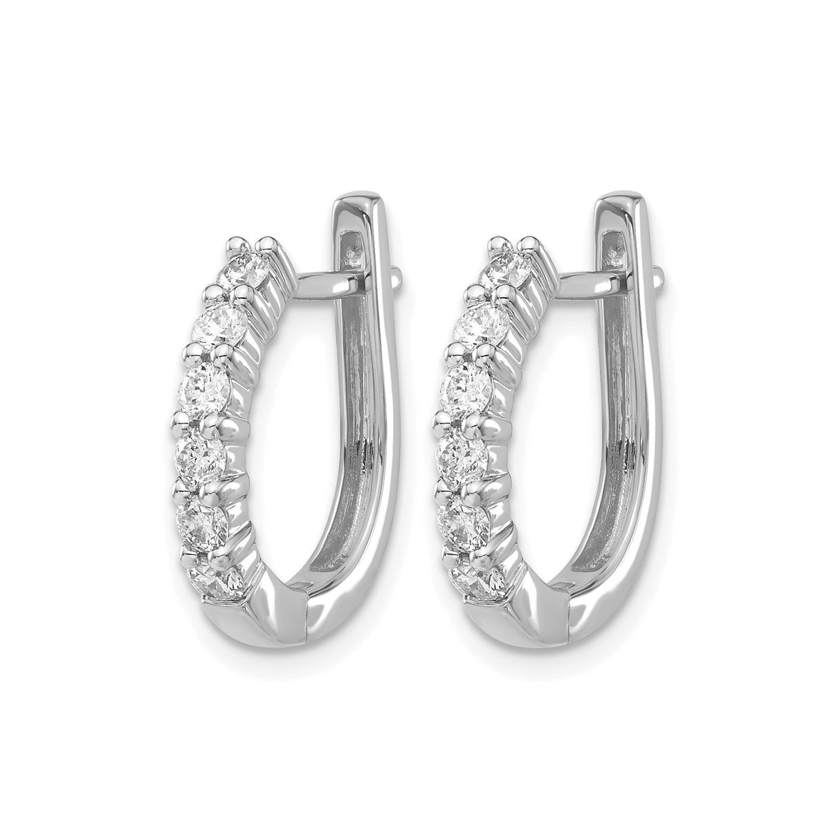 14k White Gold Diamond Hoop Earrings with Round Cut Diamonds in Shared Prong Setting