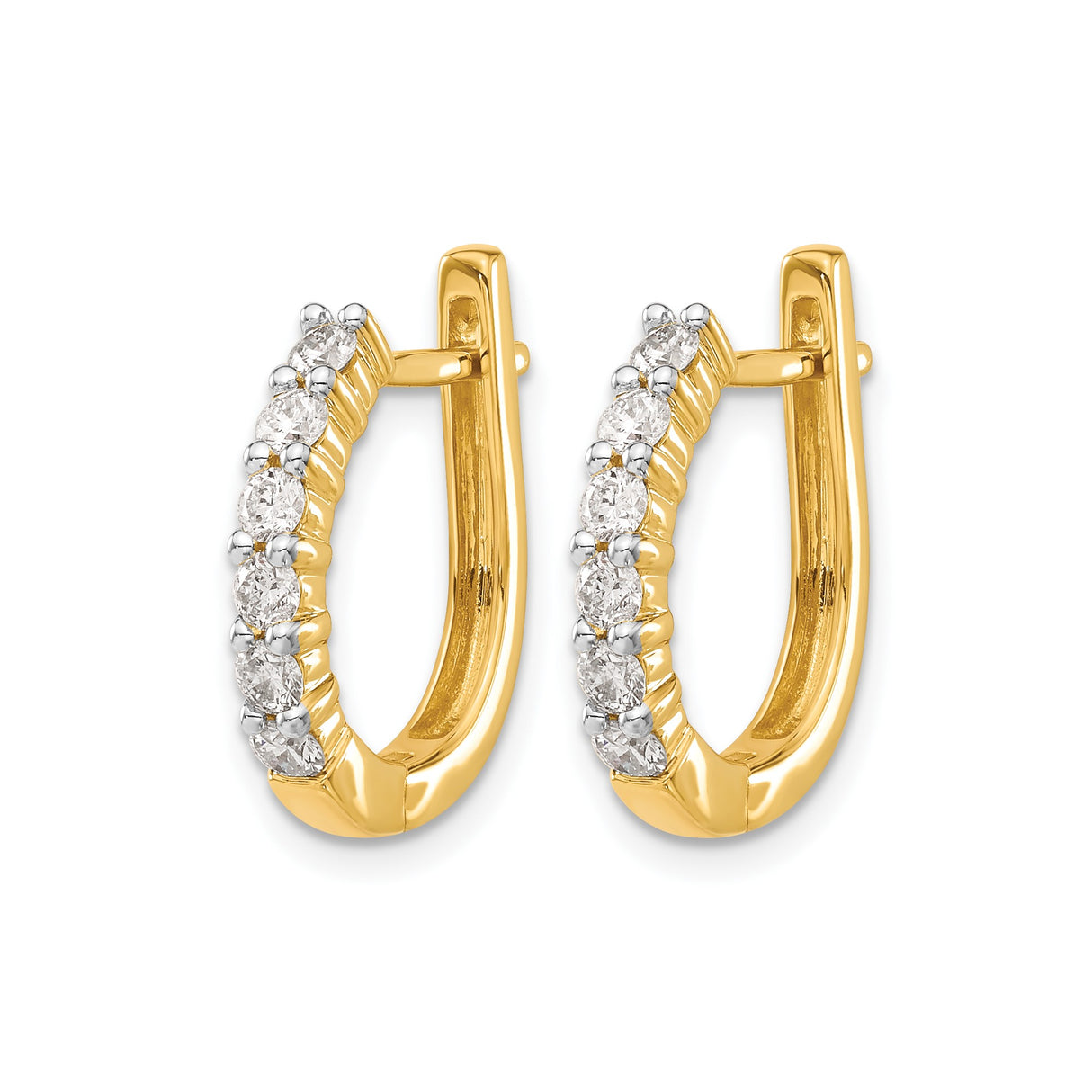 14k Yellow Gold Hoop Earrings with Round White Diamonds, Classic Prong-Set Design for Women