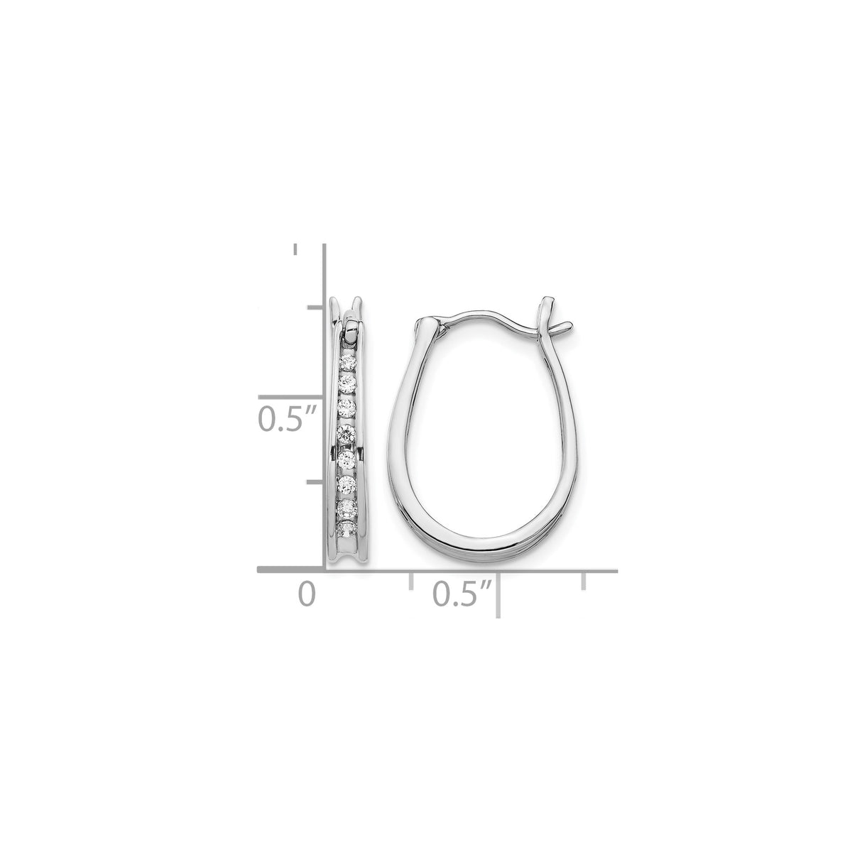 14k White Gold Hoop Earrings with Channel Set Round Diamonds, Polished Finish