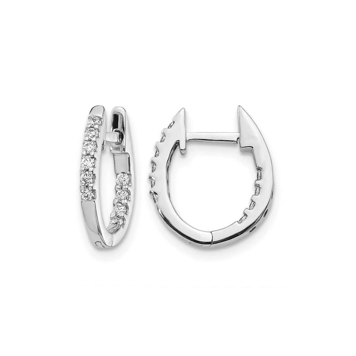 14k White Gold Hoop Earrings with Diamond Accents, Latch Back Closure, Timeless Style