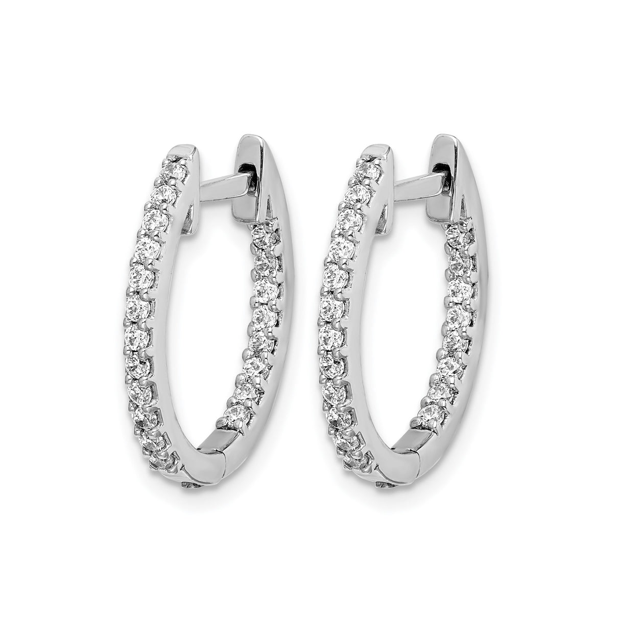 10k White Gold Hoop Earrings with Round Cut White Diamonds, Prong Set, Minimalist Style