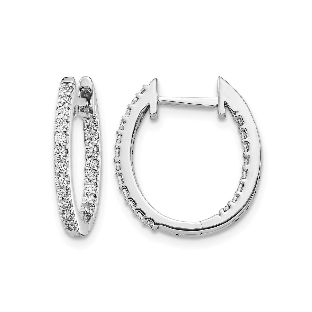 10k White Gold Hoop Earrings with Round Cut White Diamonds, Prong Set, Minimalist Style