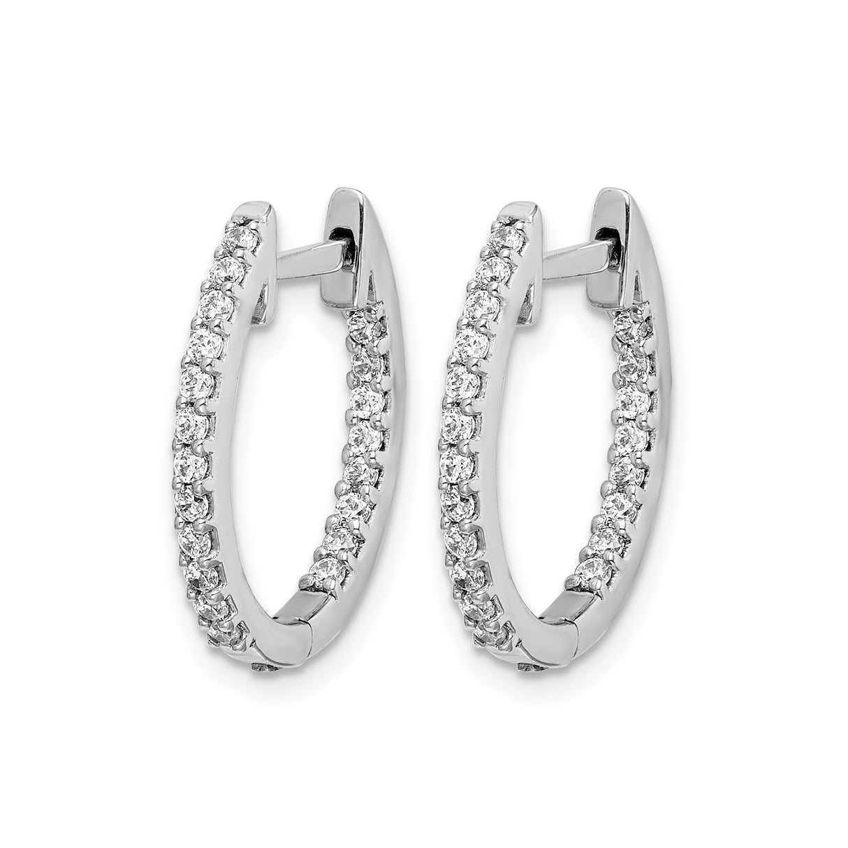14k White Gold Hoop Earrings with Round Cut Diamonds, Oval Design for Women