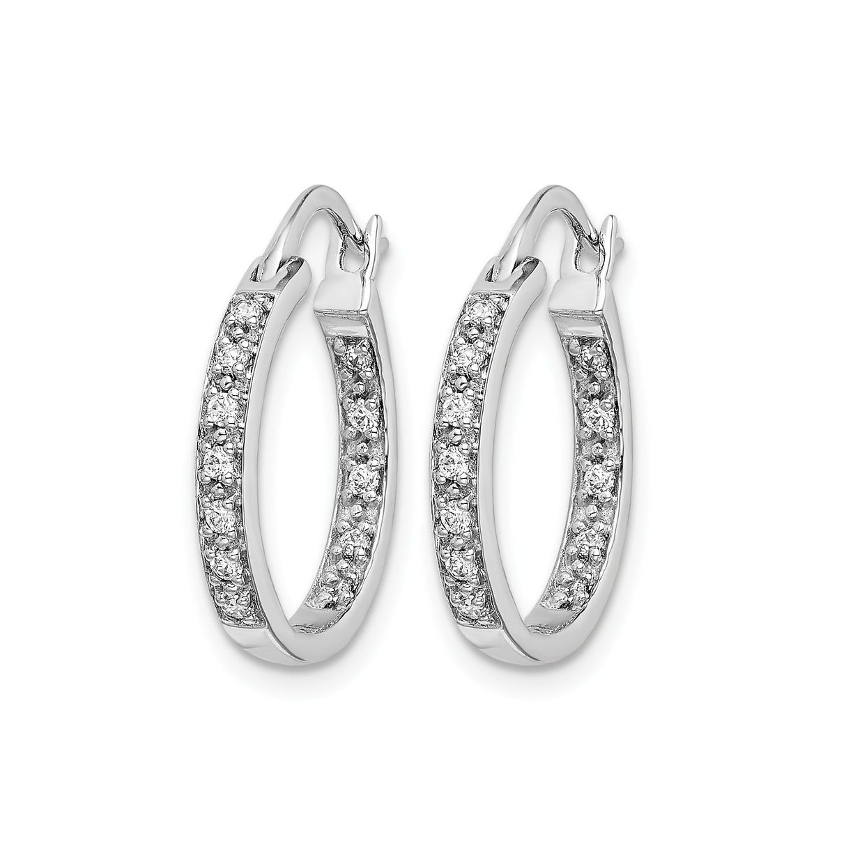 14k White Gold Hoop Earrings with Diamond Cut Textured Detailing and Polished Finish