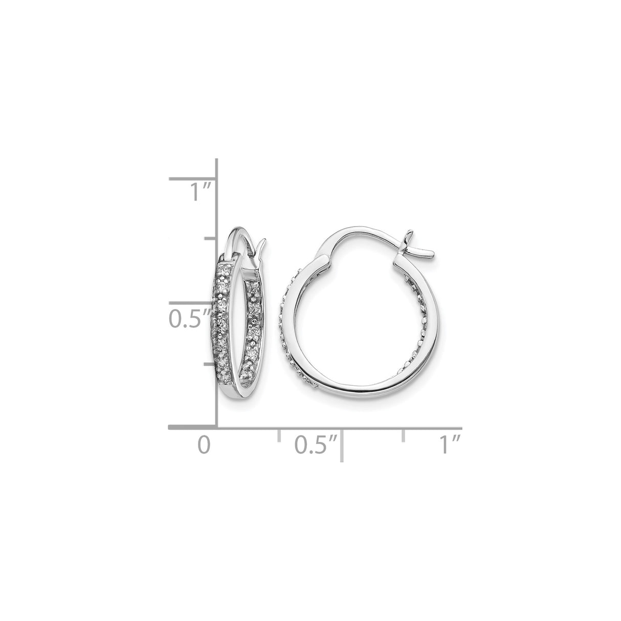 14k White Gold Hoop Earrings with Diamond Cut Textured Detailing and Polished Finish