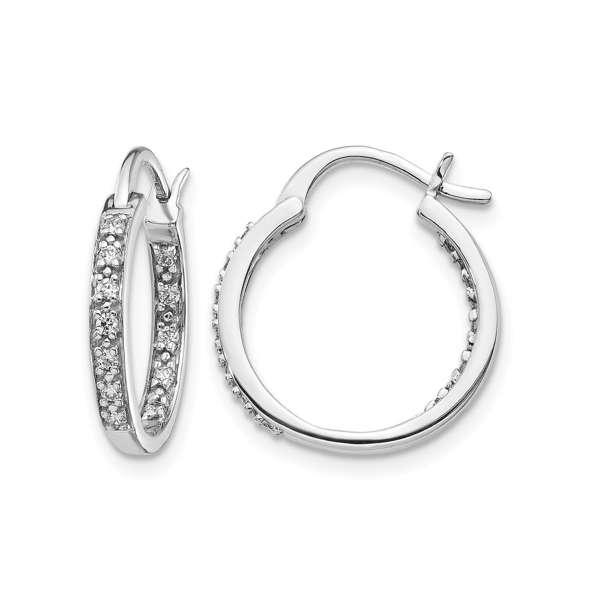 14k White Gold Hoop Earrings with Diamond Cut Textured Detailing and Polished Finish