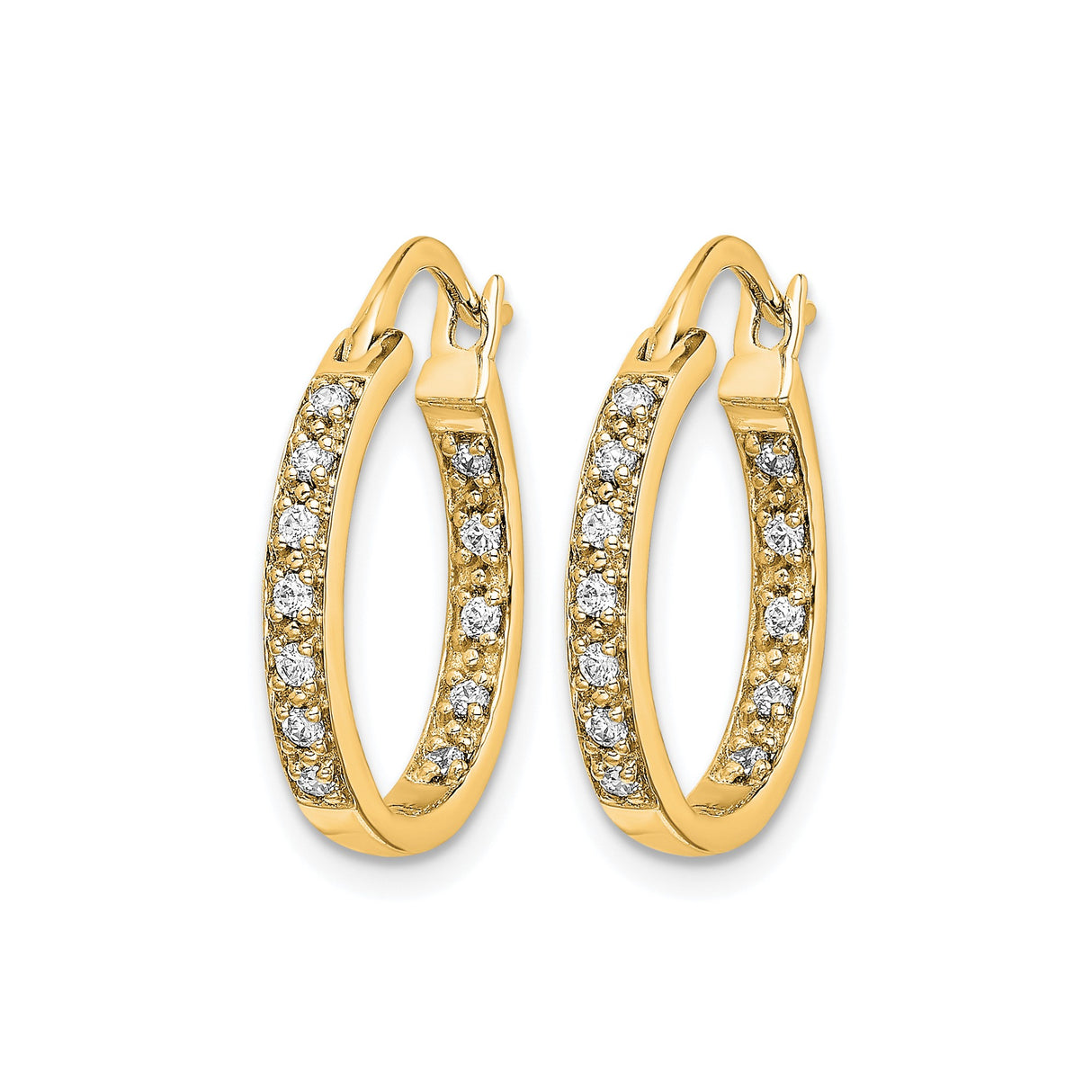 14k Yellow Gold Hoop Earrings with Diamond-Cut Design and Crystal Accents for Women