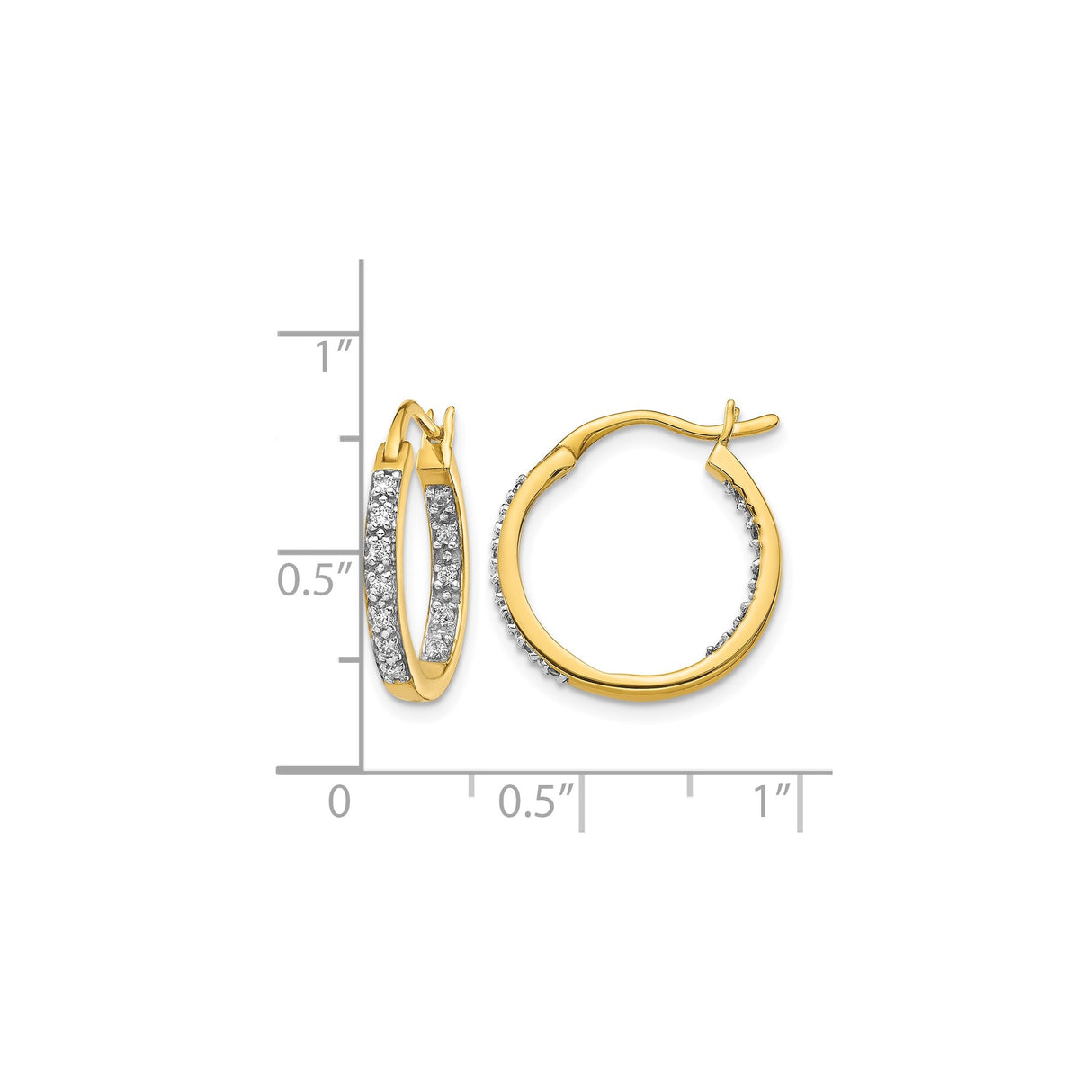 14k Yellow Gold Hoop Earrings with Diamond-Cut Design and Crystal Accents for Women
