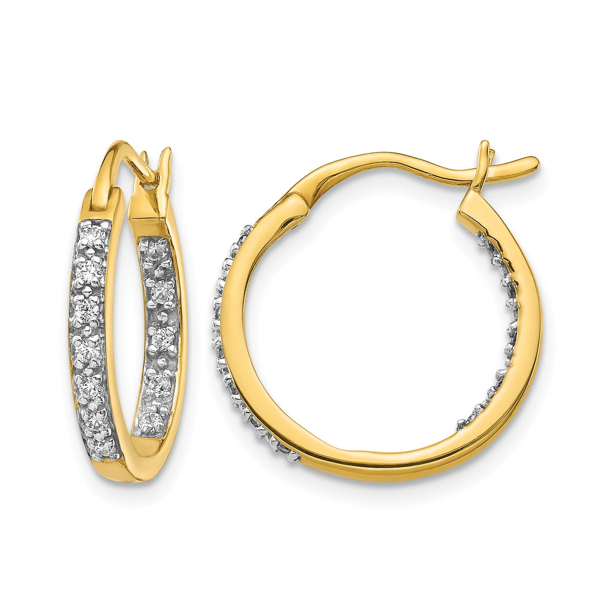 14k Yellow Gold Hoop Earrings with Diamond-Cut Design and Crystal Accents for Women
