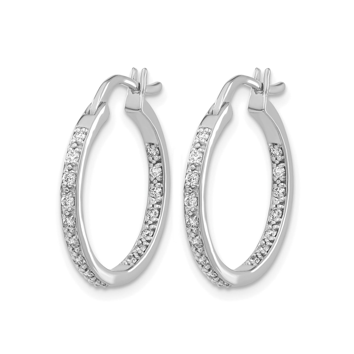 14k White Gold Diamond Hoop Earrings with Round Pavé Set Stones, Classic Style for Women