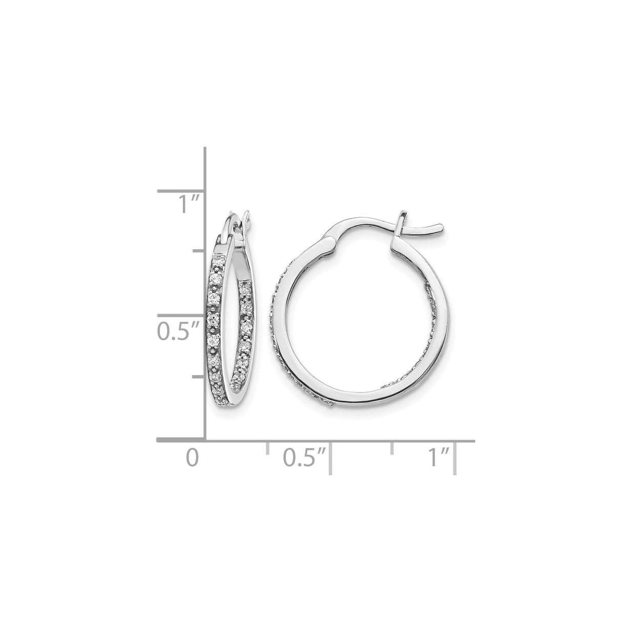 14k White Gold Diamond Hoop Earrings with Round Pavé Set Stones, Classic Style for Women