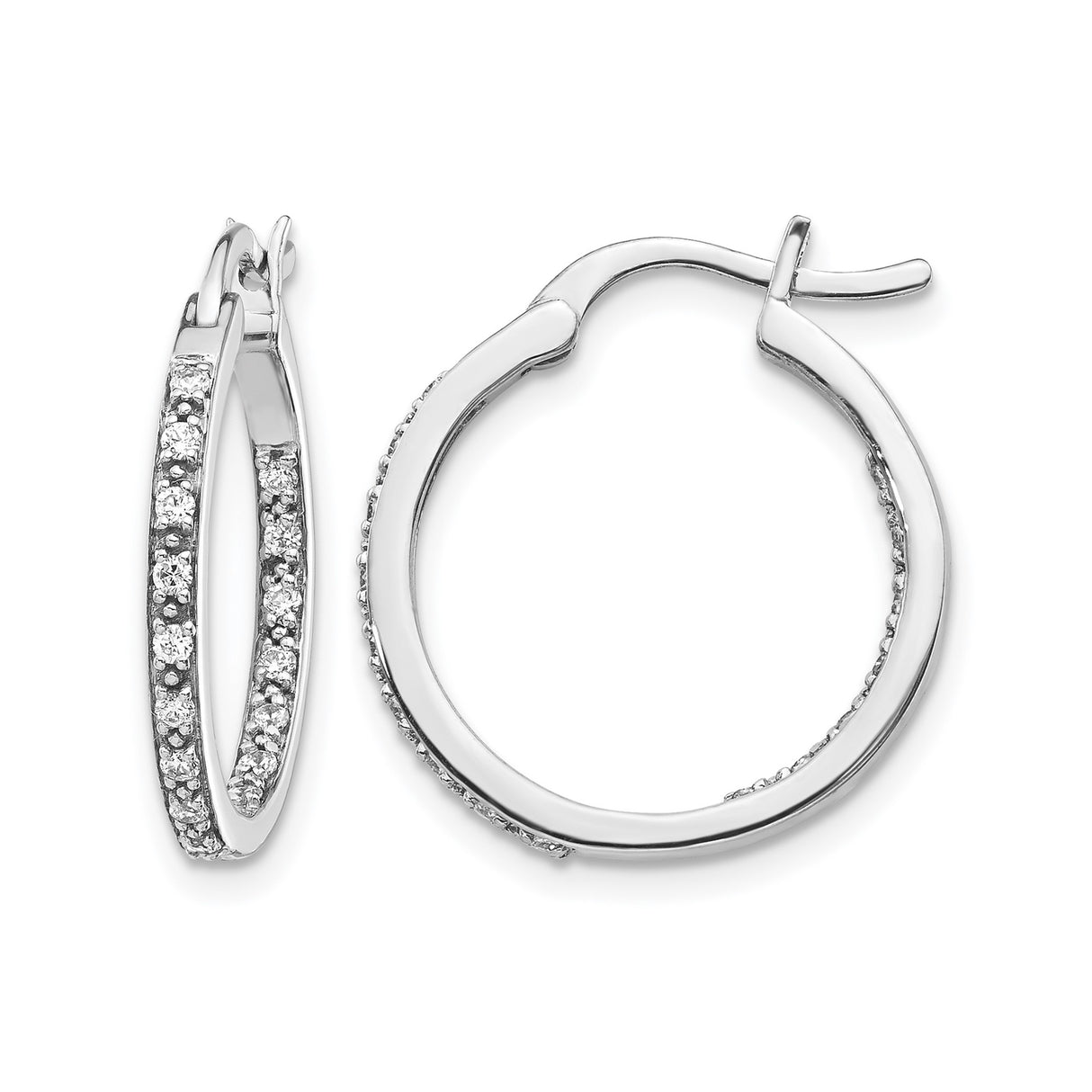 14k White Gold Diamond Hoop Earrings with Round Pavé Set Stones, Classic Style for Women