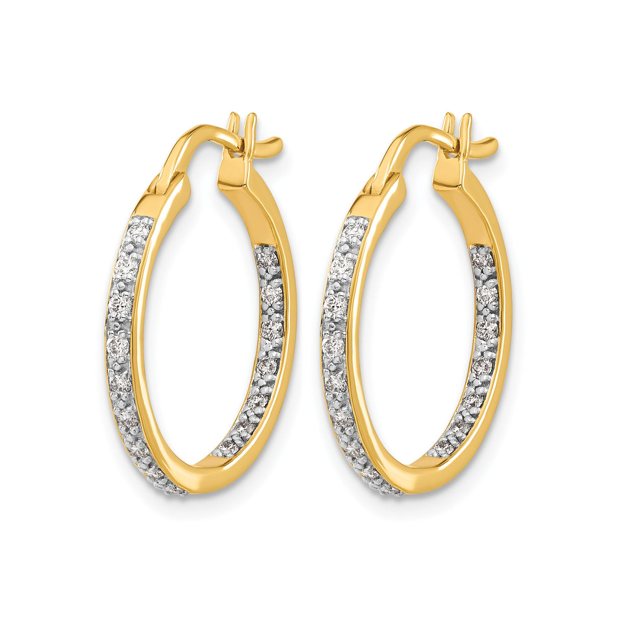 14k Yellow Gold Hoop Earrings with Round Cut Diamonds, Classic Fine Jewelry for Women