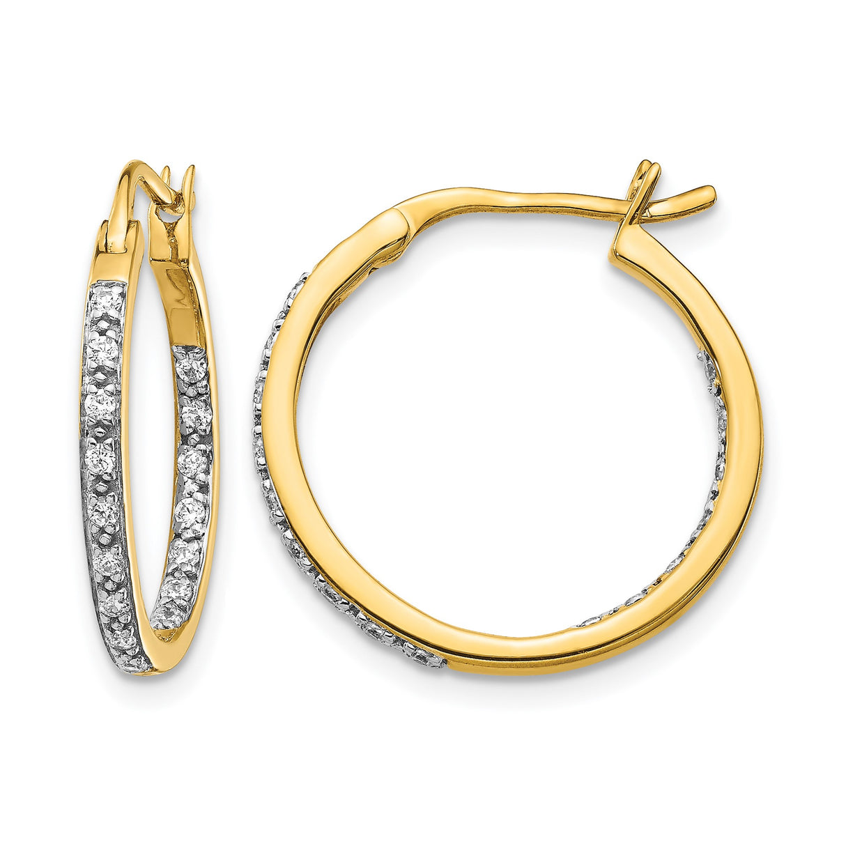 14k Yellow Gold Hoop Earrings with Round Cut Diamonds, Classic Fine Jewelry for Women