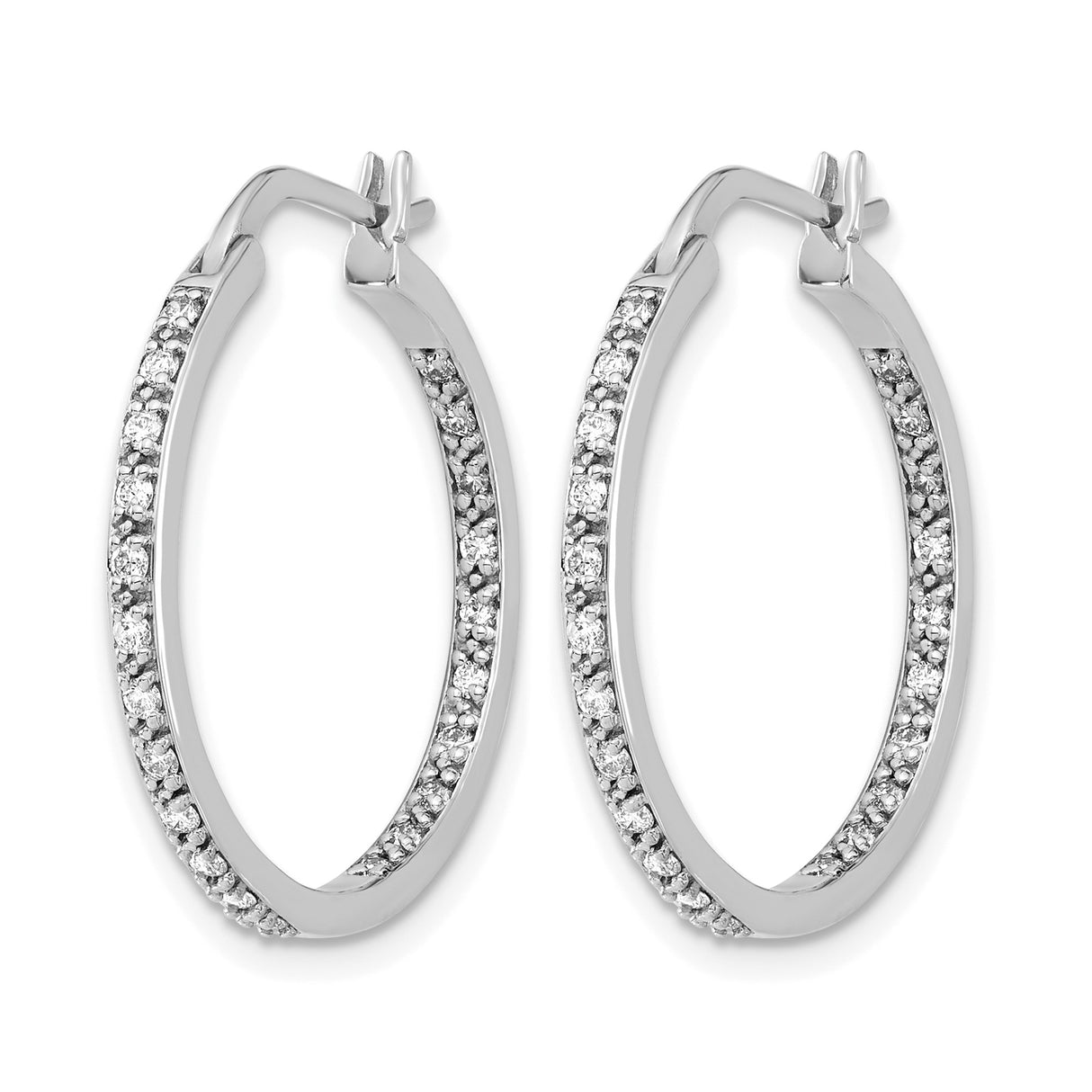 14k White Gold Diamond Hoop Earrings, Round Cut, Slim Modern Design for Women