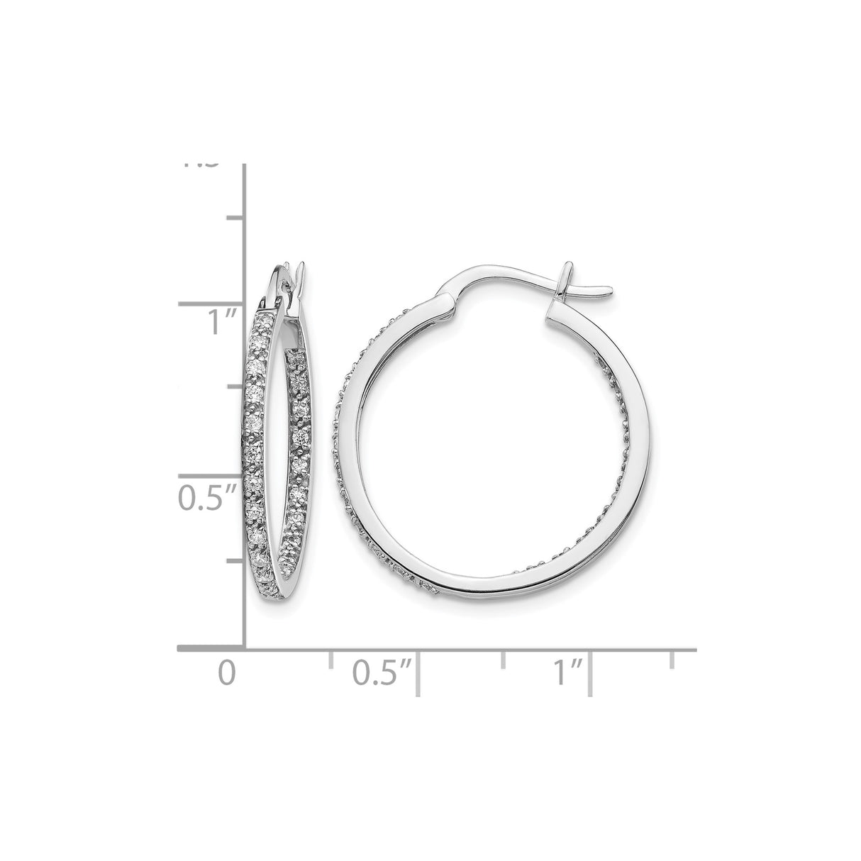 14k White Gold Diamond Hoop Earrings, Round Cut, Slim Modern Design for Women