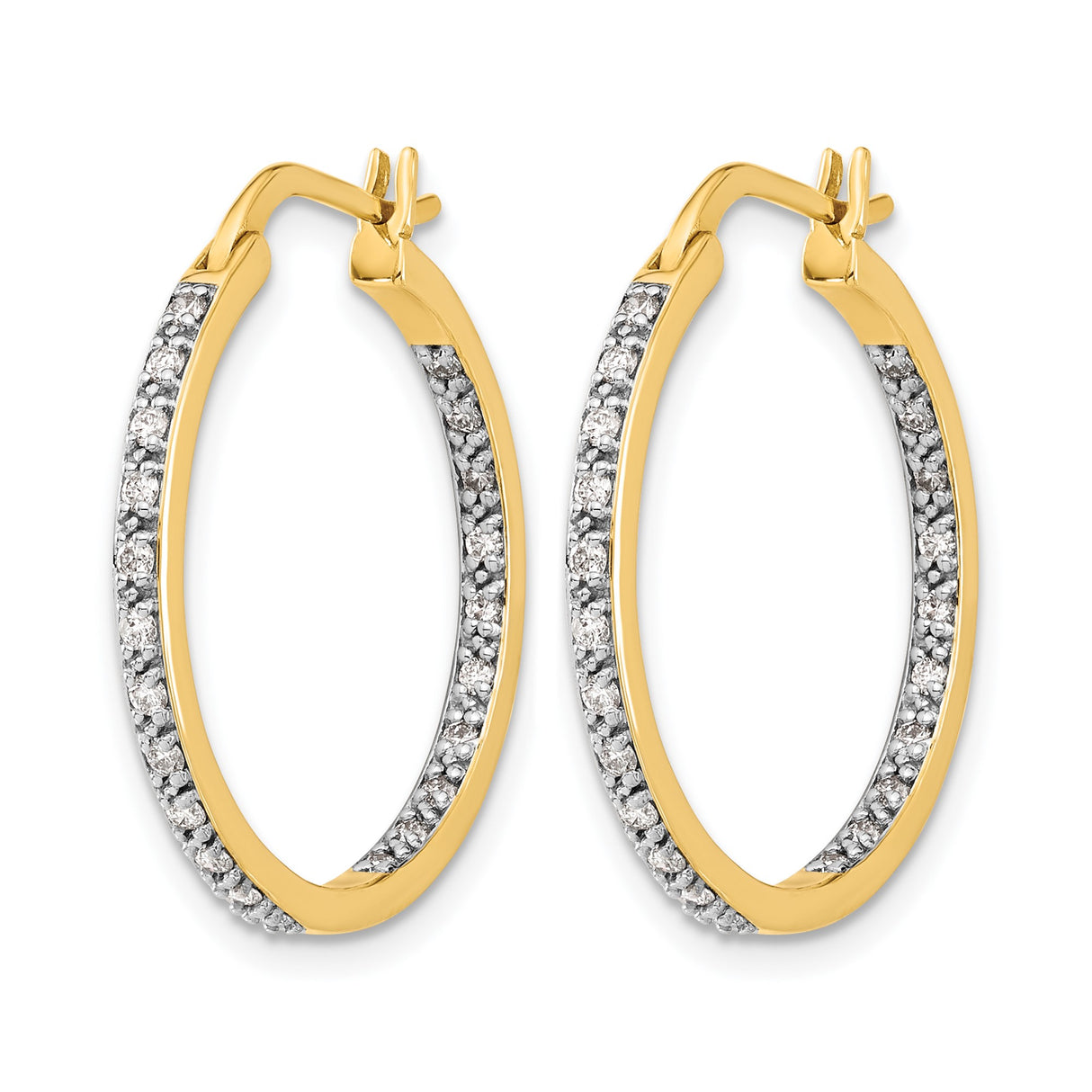 14k Yellow Gold Hoop Earrings with Diamond, Diamond-Cut Dual Finish, Pave Front Curve