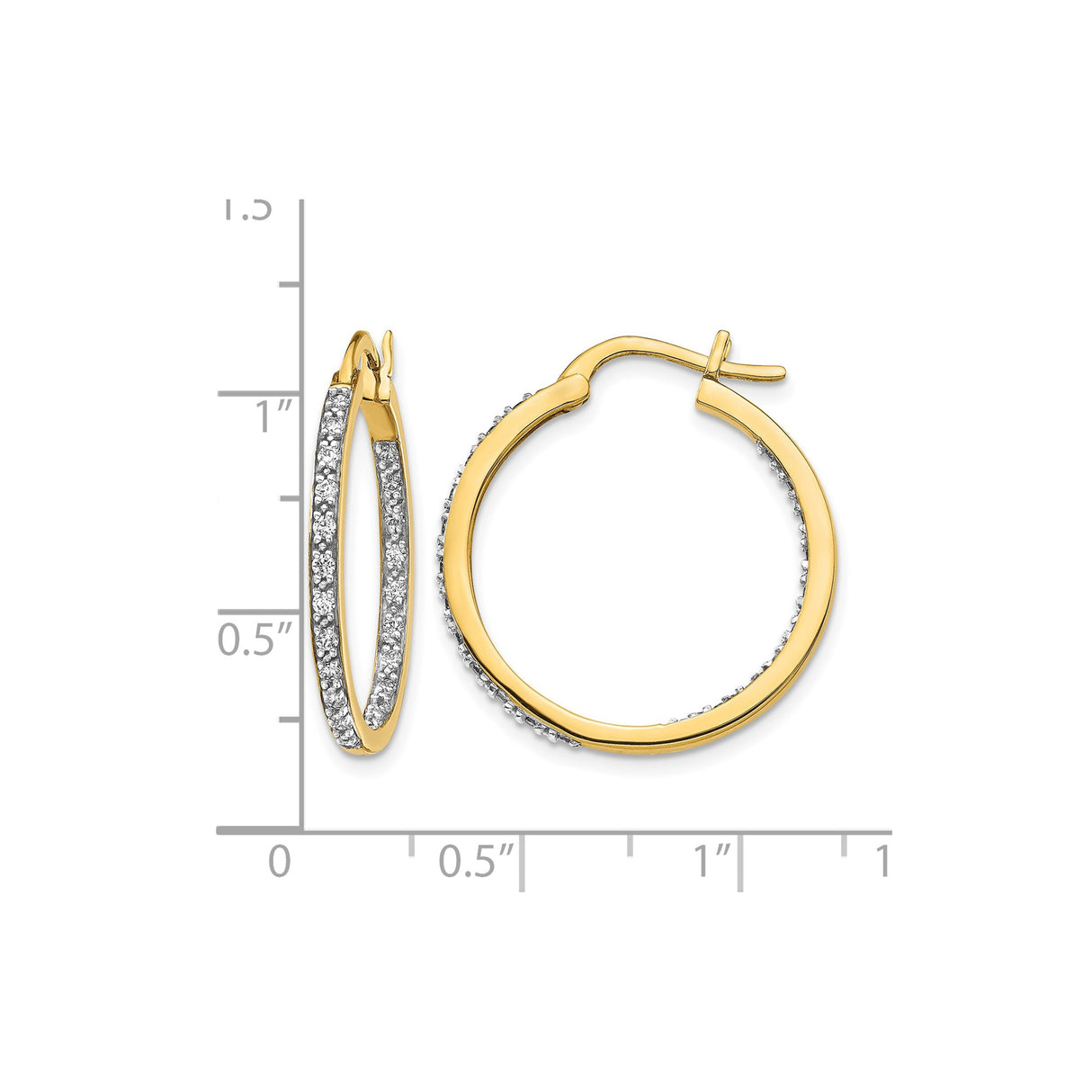 14k Yellow Gold Hoop Earrings with Diamond, Diamond-Cut Dual Finish, Pave Front Curve