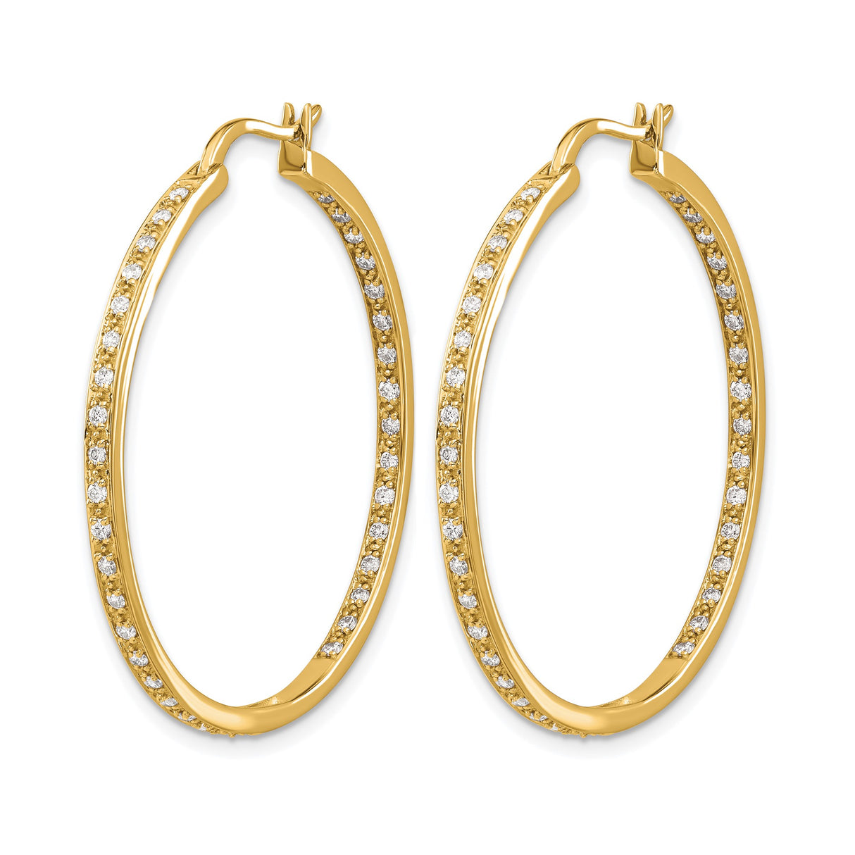 14k Yellow Gold Hoop Earrings with Pave Diamond Accents, Slim Glamorous Style for Women