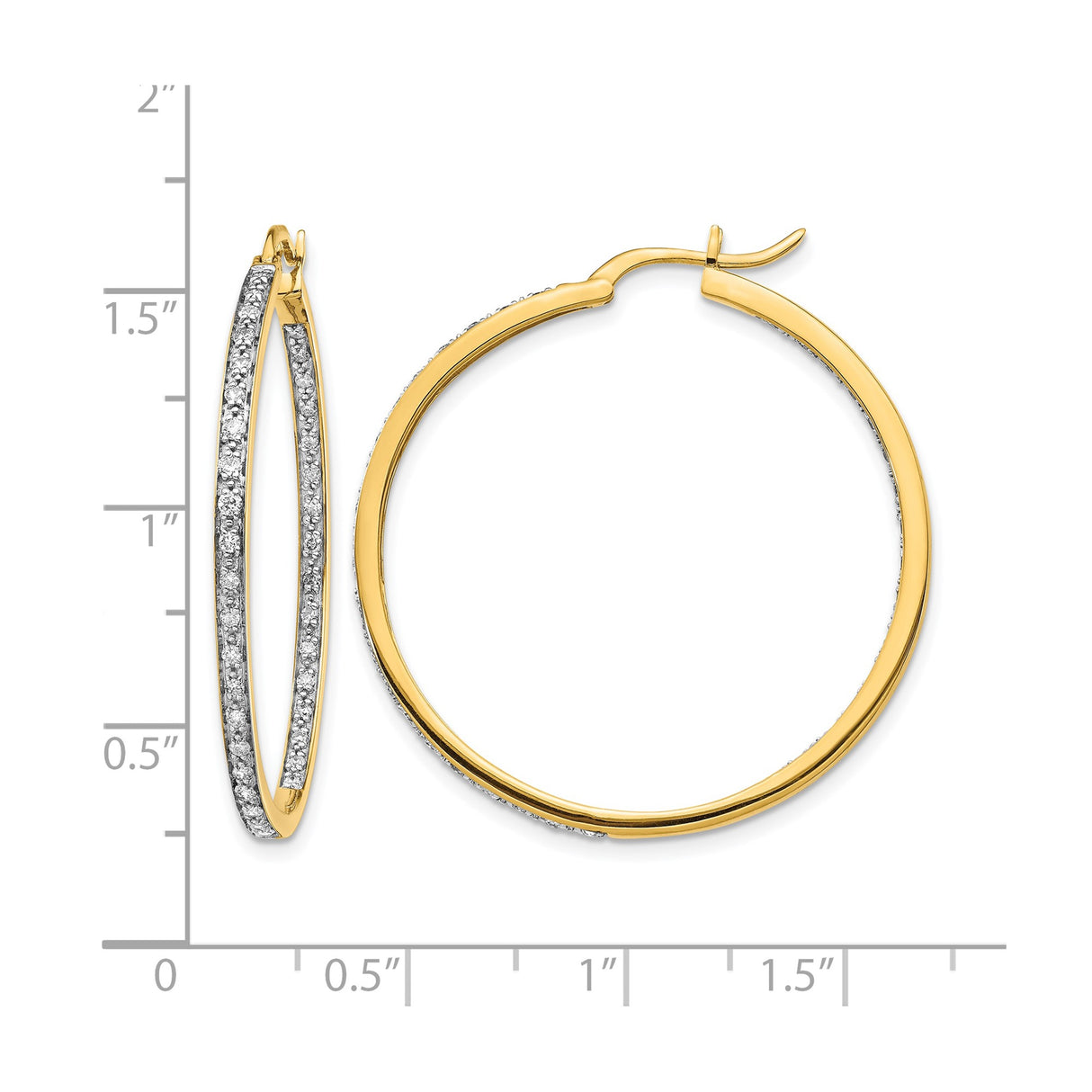 14k Yellow Gold Hoop Earrings with Pave Diamond Accents, Slim Glamorous Style for Women
