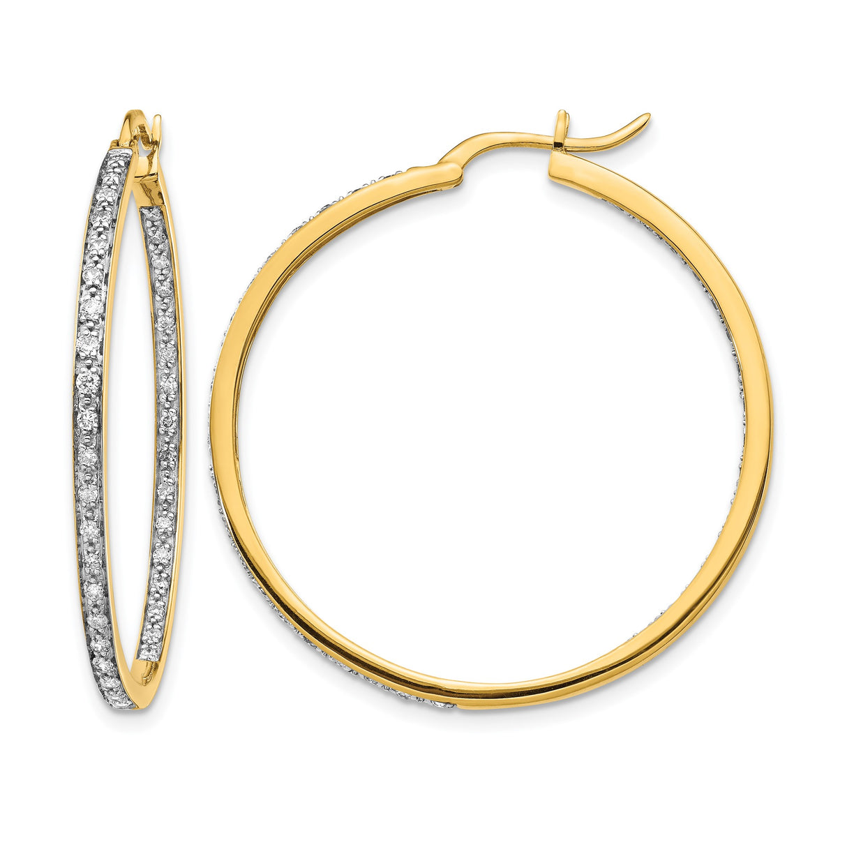 14k Yellow Gold Hoop Earrings with Pave Diamond Accents, Slim Glamorous Style for Women