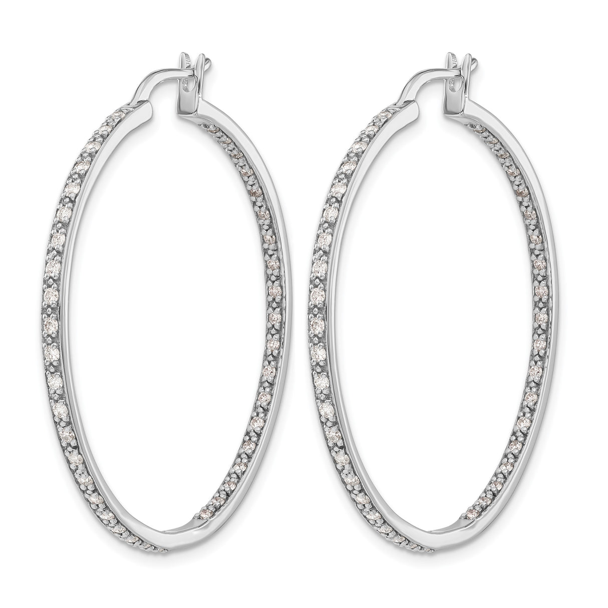 14k White Gold Hoop Earrings with Pavé Set Diamonds, Classic Round Front-Facing Design