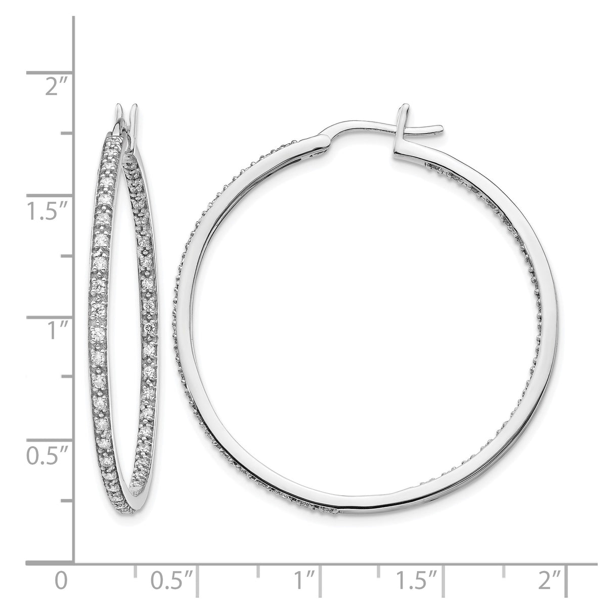 14k White Gold Hoop Earrings with Pavé Set Diamonds, Classic Round Front-Facing Design