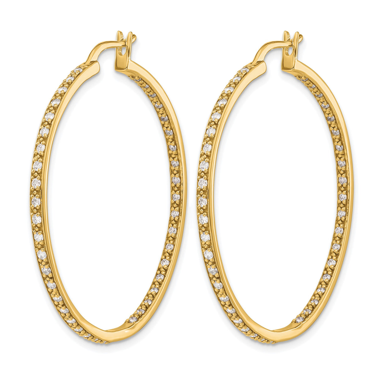 14k Yellow Gold Hoop Earrings with Diamond Pavé, Lightweight Round Style for Women