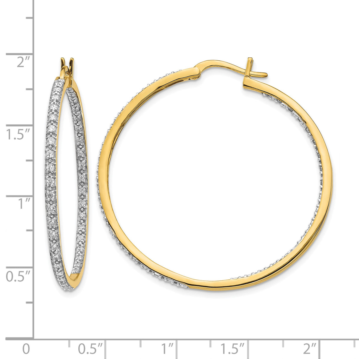 14k Yellow Gold Hoop Earrings with Diamond Pavé, Lightweight Round Style for Women