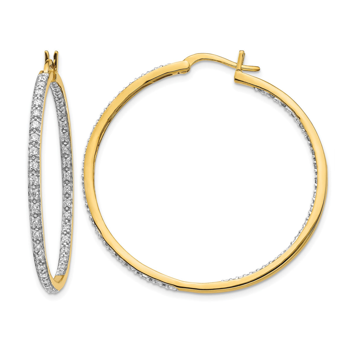 14k Yellow Gold Hoop Earrings with Diamond Pavé, Lightweight Round Style for Women