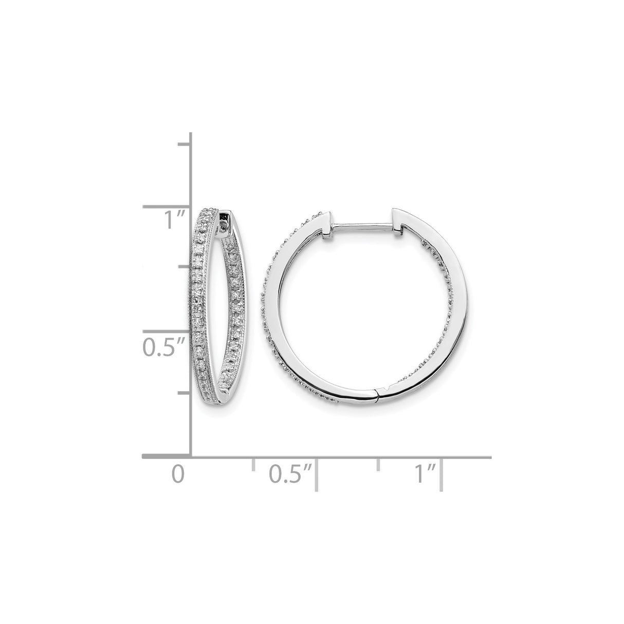 10k White Gold Hoop Earrings with Double Row Round Cut Diamonds in Pave Setting