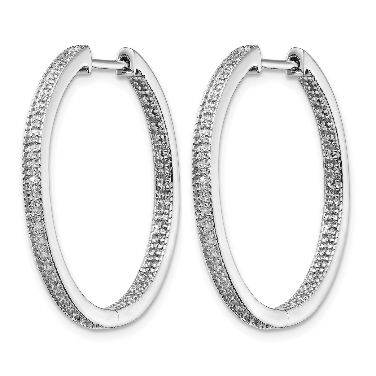 14k White Gold Diamond Inside-Out Hoop Earrings with Pavé Set Stones, High Polish Finish