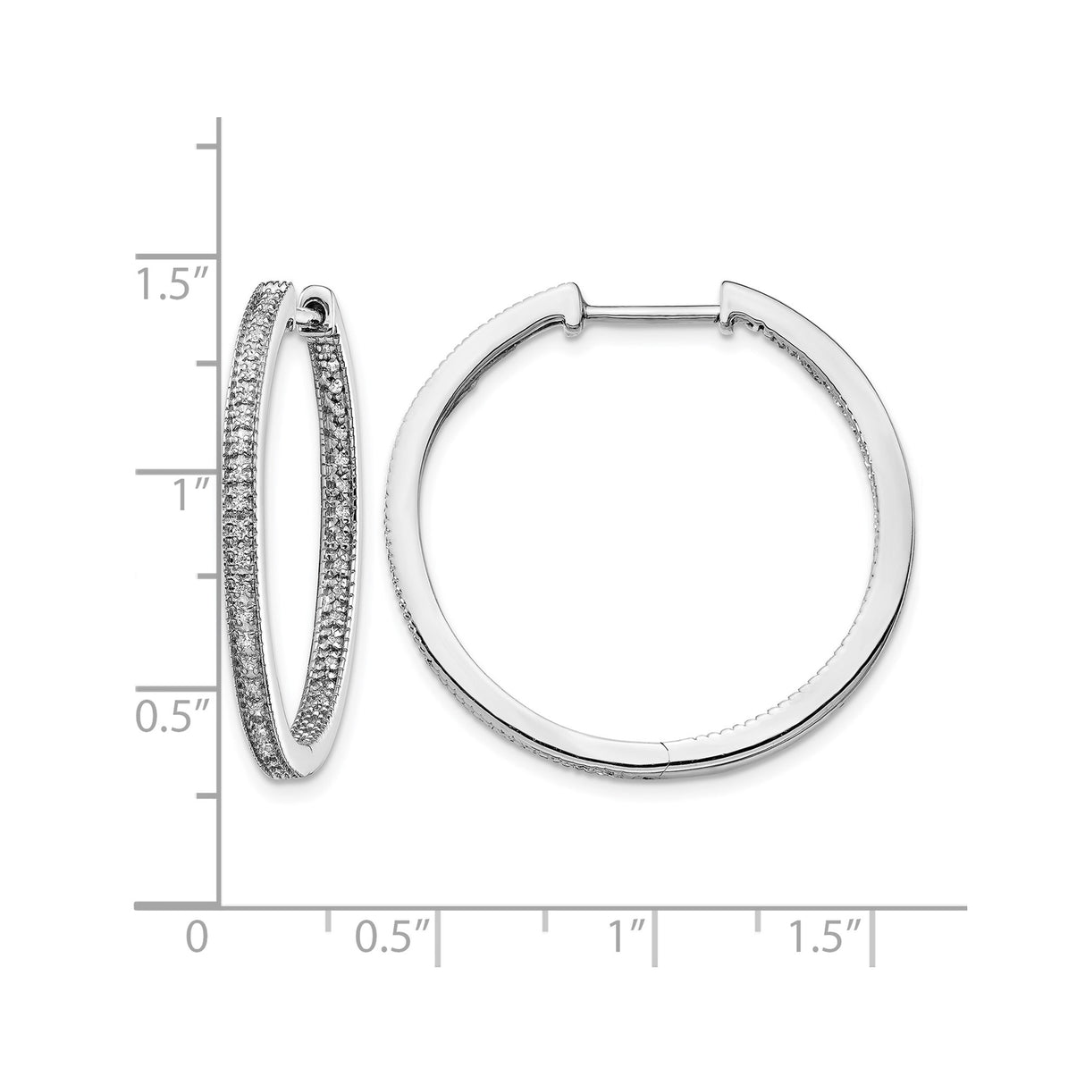 14k White Gold Diamond Inside-Out Hoop Earrings with Pavé Set Stones, High Polish Finish