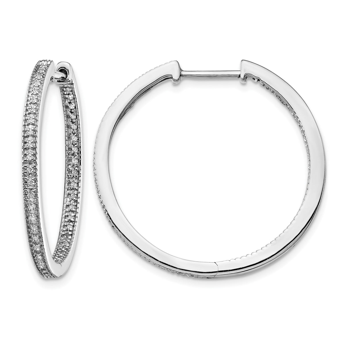 14k White Gold Diamond Inside-Out Hoop Earrings with Pavé Set Stones, High Polish Finish
