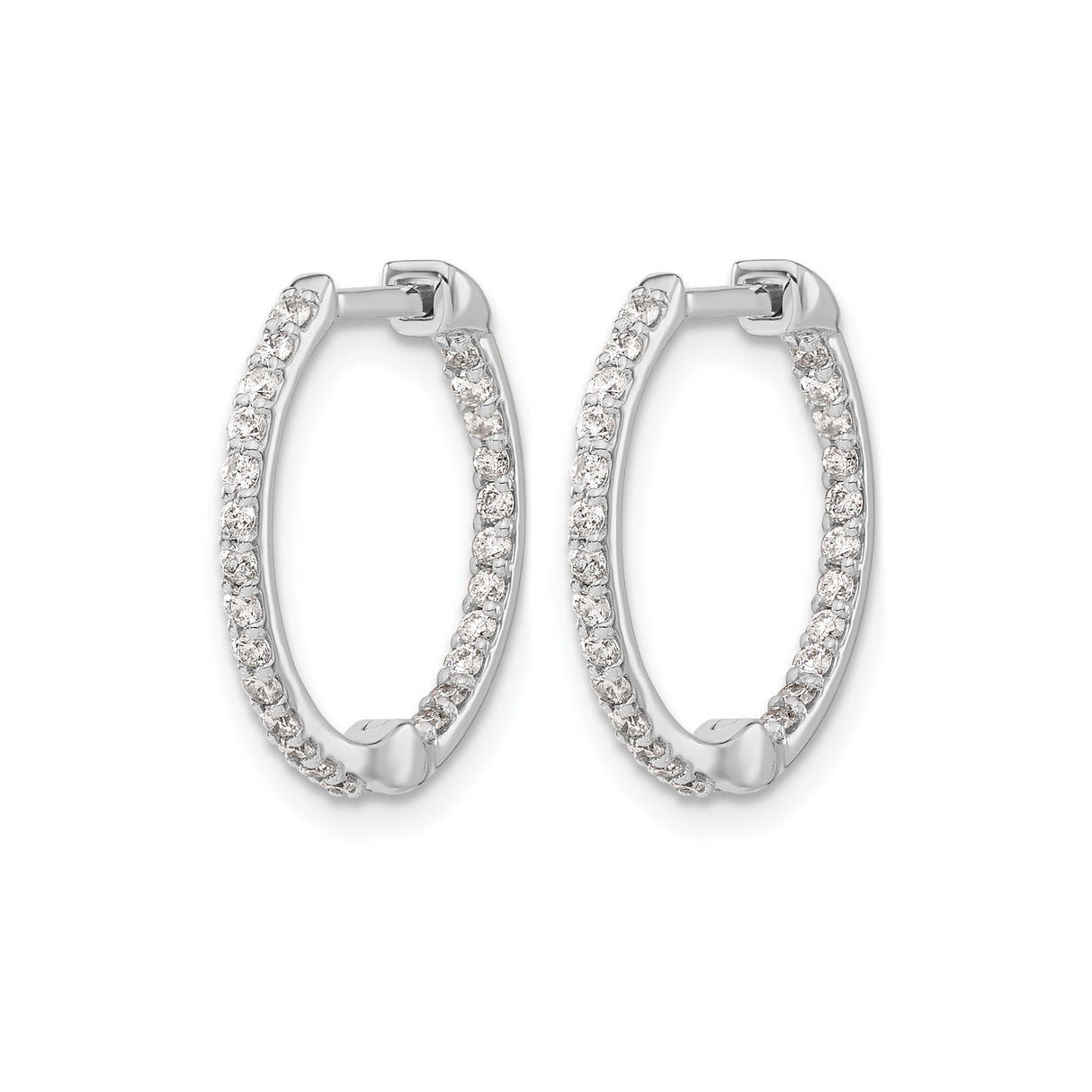 14k White Gold Hoop Earrings with Pavé Round Cut Diamonds, Classic Hinged Fine Jewelry