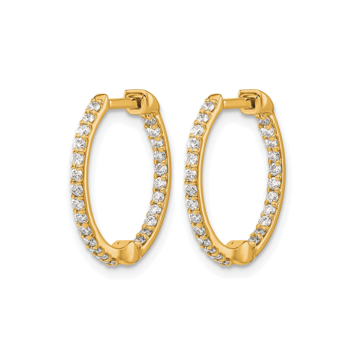 14k Yellow Gold Hoop Earrings with Diamond Accents, Classic Pave Setting, Polished Finish