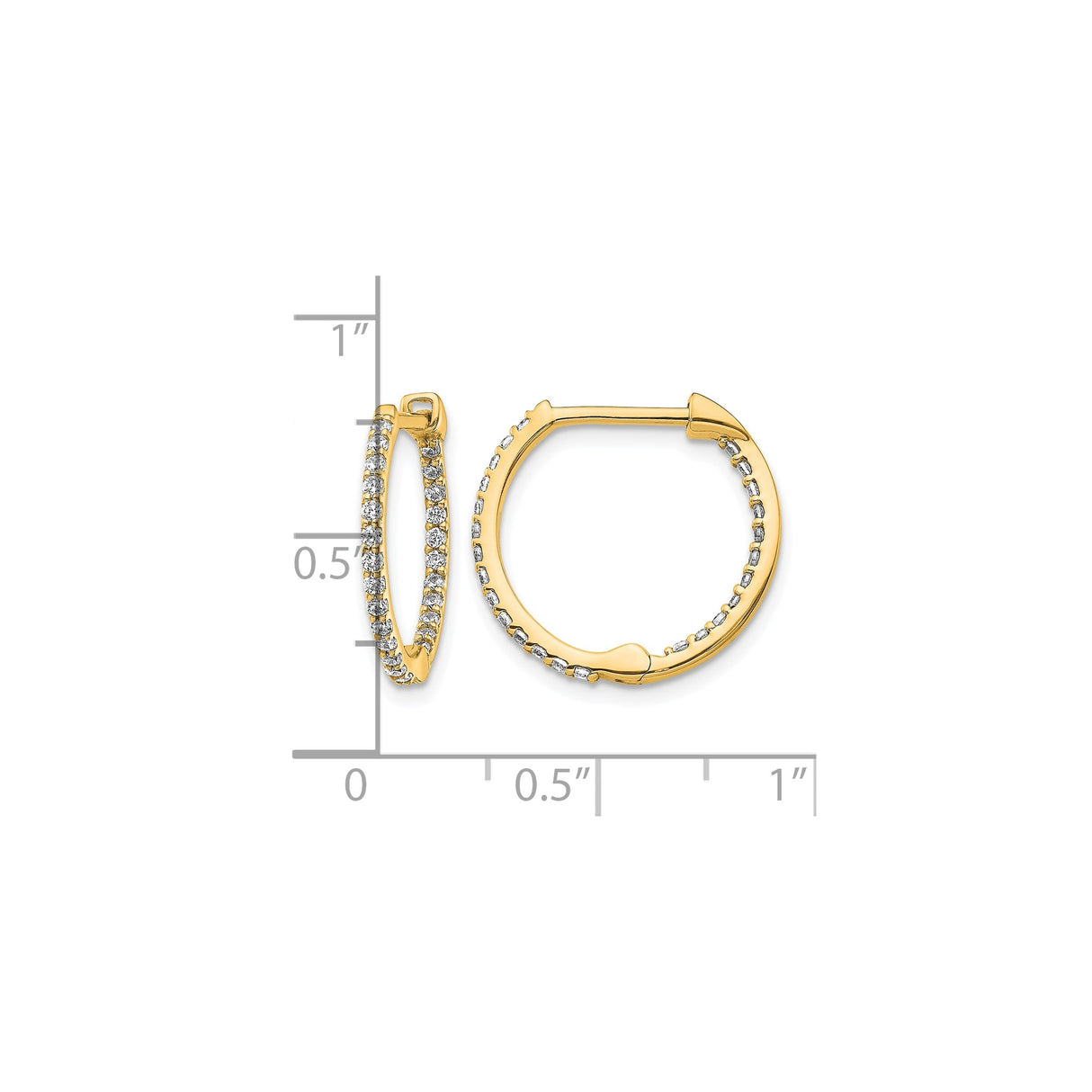 14k Yellow Gold Hoop Earrings with Diamond Accents, Classic Pave Setting, Polished Finish